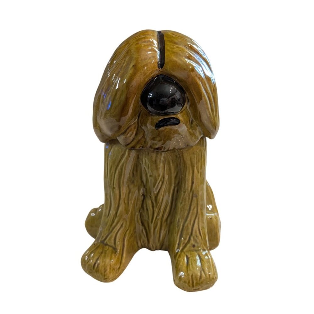 Vintage Doranne of California Sheepdog Ceramic Cookie Jar Green MCM